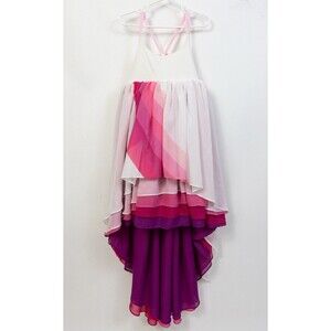 Pleiades Girls Size 7 Pink Chiffon Rainbow High Low Dress!